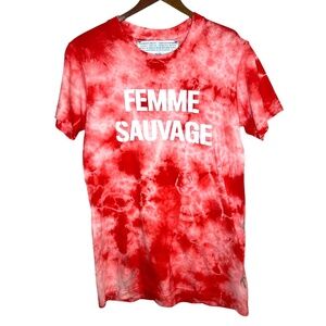 Parts + Labor Red Tie Dye Femme Sauvage Puff Print Fitted Cotton T Shirt L